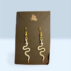 Gold Tone Crystal Snake Dangle Earrings - Women Jewelry